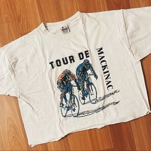 Vintage 80s Tour de Mackinac Michigan cycling cropped t-shirt